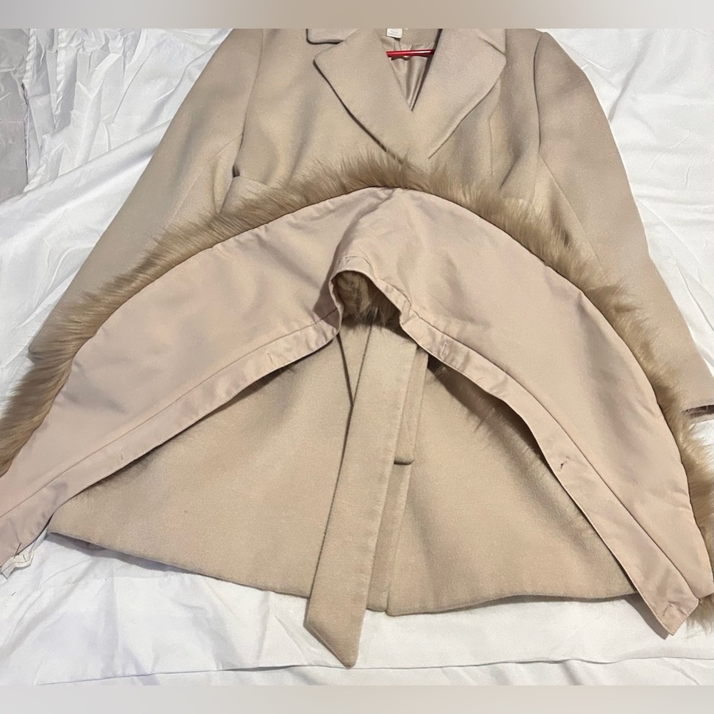 H&M Beige Belted Wool-Blend Pea Coat - Picture 5 of 5